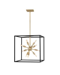 Aros 12 Light Pendant - Black & Warm Brass