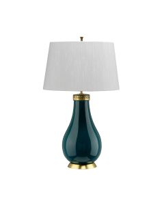Havering 1 Light Table Lamp - Azure-Turquoise & Aged Brass - Light Ivory Shade
