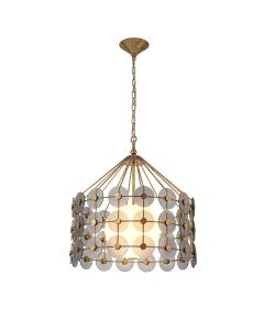Meridian 3 lt Pendant - Distressed Gold & Smoked Glass