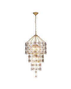 Meridian 9 lt Pendant - Distressed Gold & Smoked Glass