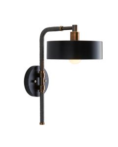 Aaron 1 lt Wall Light - Heritage Brass, Graphite leather, Black Marble, Bronze Shade
