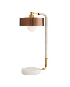 Aaron 1 lt Table Lamp - Antique Brass, Cream leather, White Marble, Heritage Brass Shade