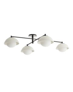 Glaze 4 lt Large Semi-Flush - Ivory Stained Crackle & Blackened Steel