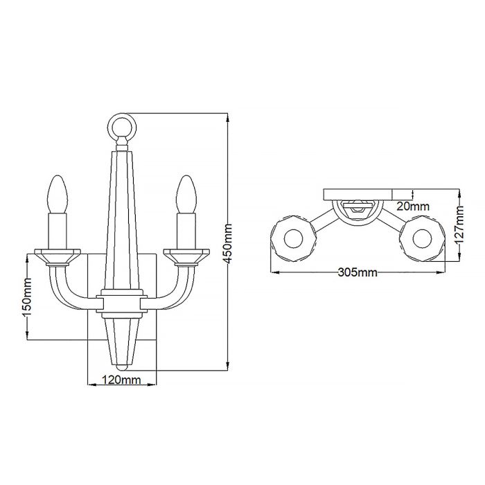 Ascher 2 Light Wall Light - Polished Nickel