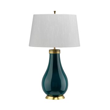 Havering 1 Light Table Lamp - Azure-Turquoise & Aged Brass - Light Ivory Shade