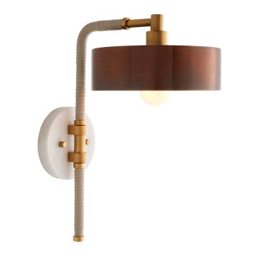 Aaron 1 lt Wall Light - Antique Brass, Cream leather, White Marble, Heritage Brass Shade