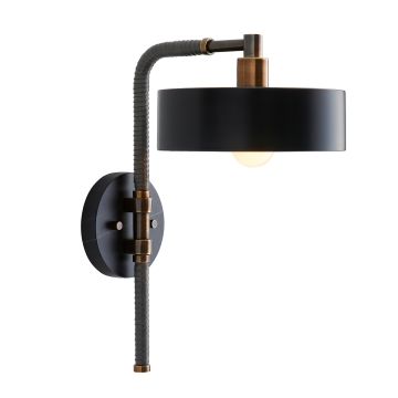 Aaron 1 lt Wall Light - Heritage Brass, Graphite leather, Black Marble, Bronze Shade
