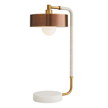 Aaron 1 lt Table Lamp - Antique Brass, Cream leather, White Marble, Heritage Brass Shade
