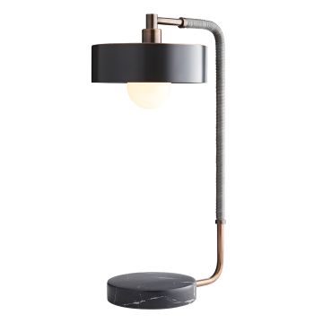 Aaron 1 lt Table Lamp - Heritage Brass, Graphite leather, Black Marble, Black Shade