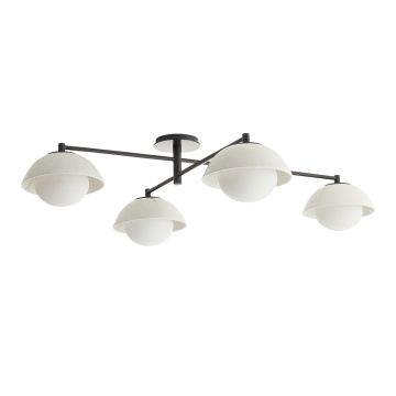 Glaze 4 lt Large Semi-Flush - Ivory Stained Crackle & Blackened Steel